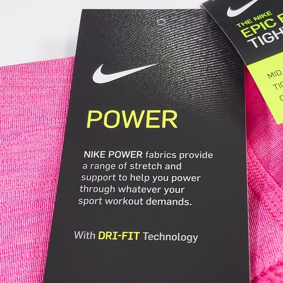 Nike Power Leggings Women's Dri Mid Rise Tight Fit Fast Crop Pink CZ9238-615 - Picture 5 of 7